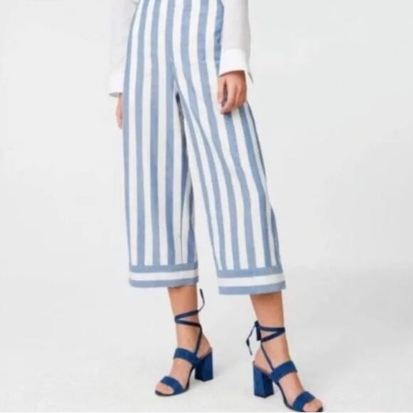 Club Monaco Wide Leg Pants Women’s Size 0‎ Striped High Rise Dressy Trousers - Picture 1 of 14